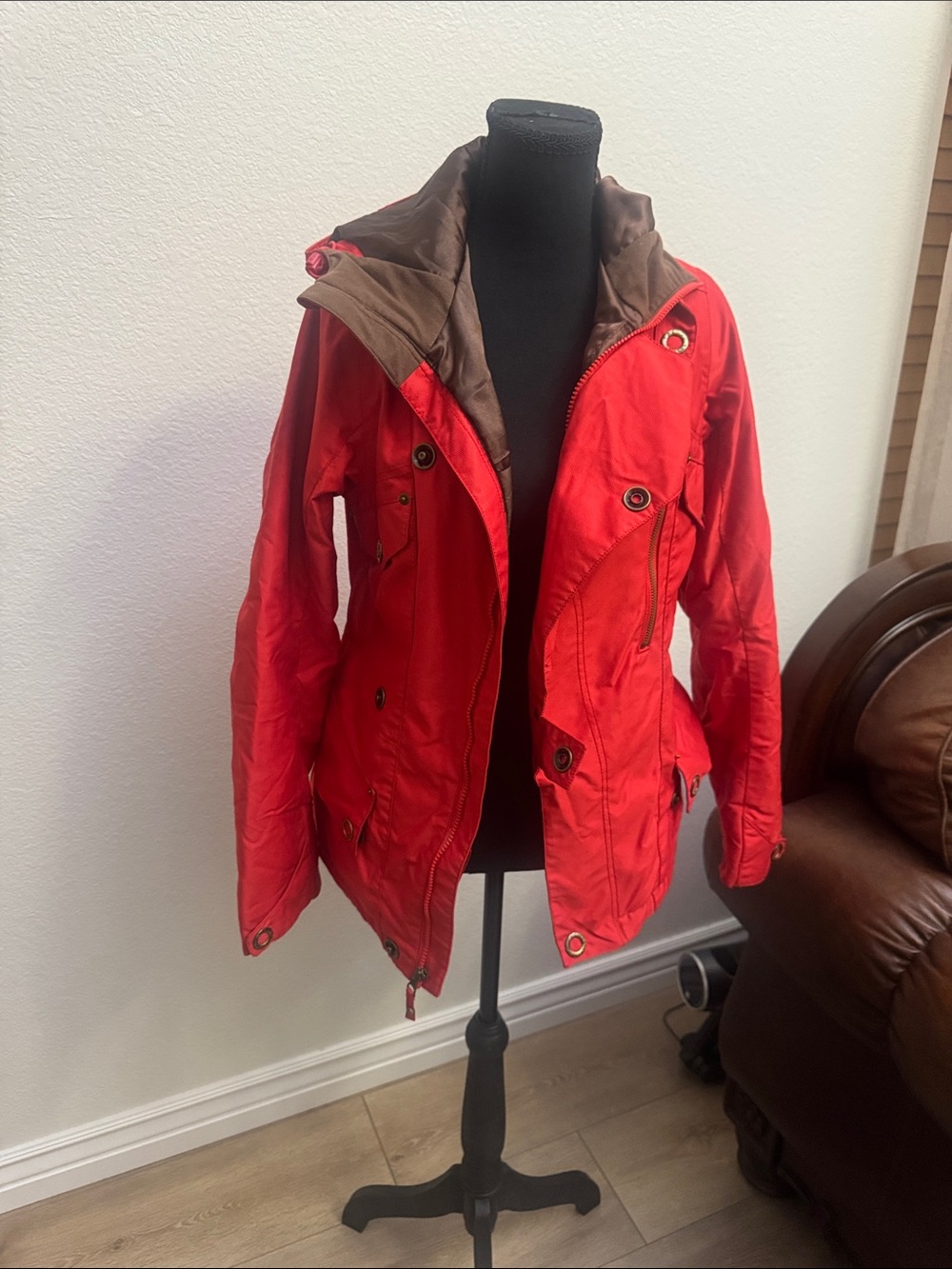 Burton Red Utility Jacket with Brown Lining Great Condition